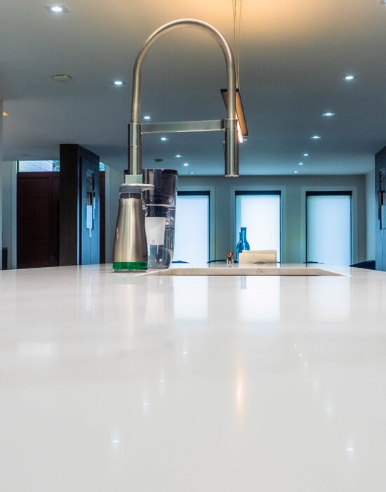 Rivera-Construction-Kitchen-Counter Custom marble countertop and stainless steel kitchen island