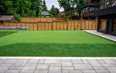 Custom landscaping in backyard featuring an artificial grass soccer field